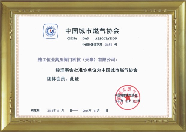 中国燃气协会会员证书